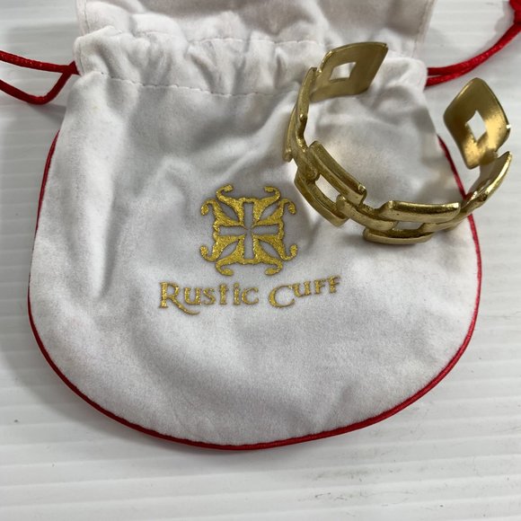 Rustic Cuff Bracelet Gold Tone Abstract Open Work Metal .75" Wide - Picture 7 of 8